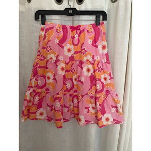Gymboree Twirly Tiered‎ Girl's Size 7 Cotton Skirt Pink Orange and White Lined